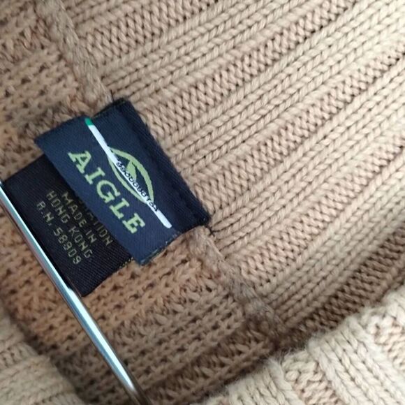 Aigle Mens Sweater Sz XL‎ Tan Long Sleeves 1/3 Zip Ribbed Knit Preppy Earthy - Picture 7 of 8